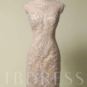 Bateau Neck Beaded Applique Short Cocktail Dress